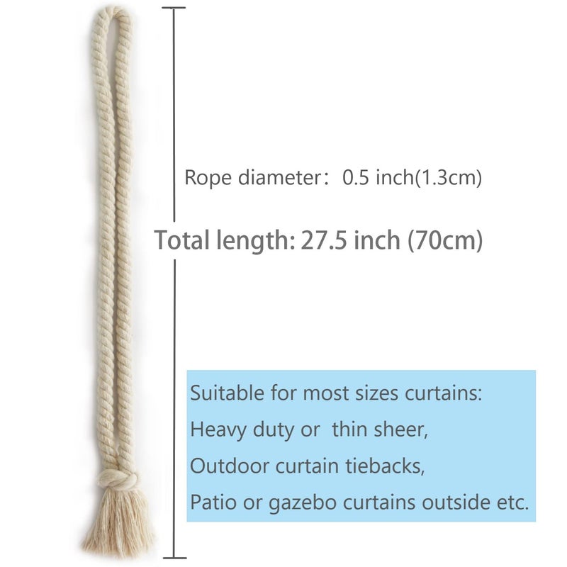 Yteseery 8 Pack Curtain tiebacks Rope, Outdoor Curtain Tiebacks, Natural Cotton Curtain Ties, Village Rural Rustic Curtain Holdbacks, Farmhouse Boho Curtain tie Backs Holders for Drapes, Beige - Image 4